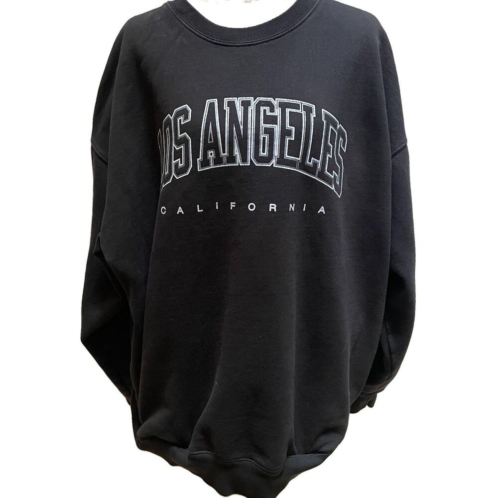 John Galt Black Los Angeles Crewneck Sweatshirt Pockets Oversized One Size Baggy
